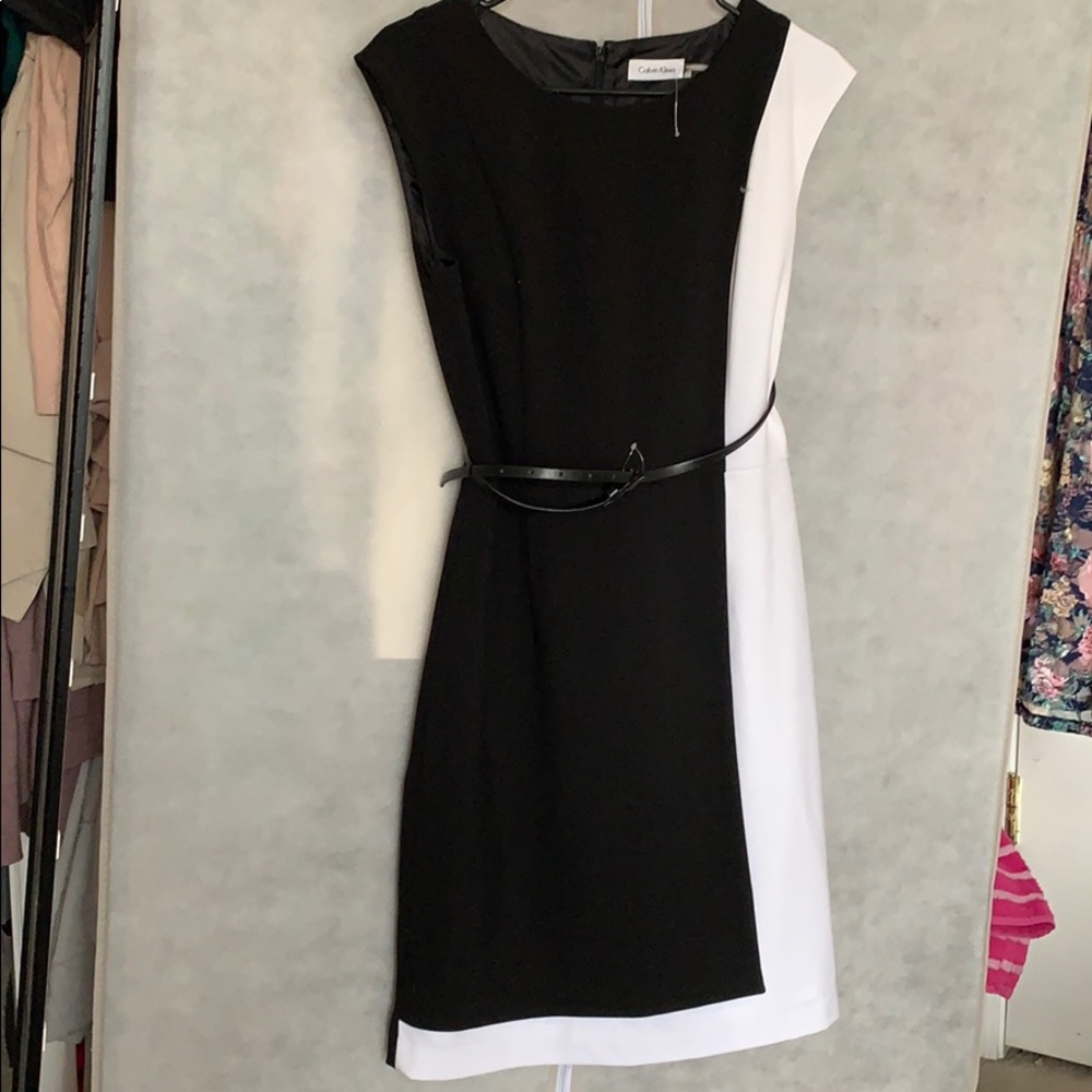 New Black and white midi dress with belt